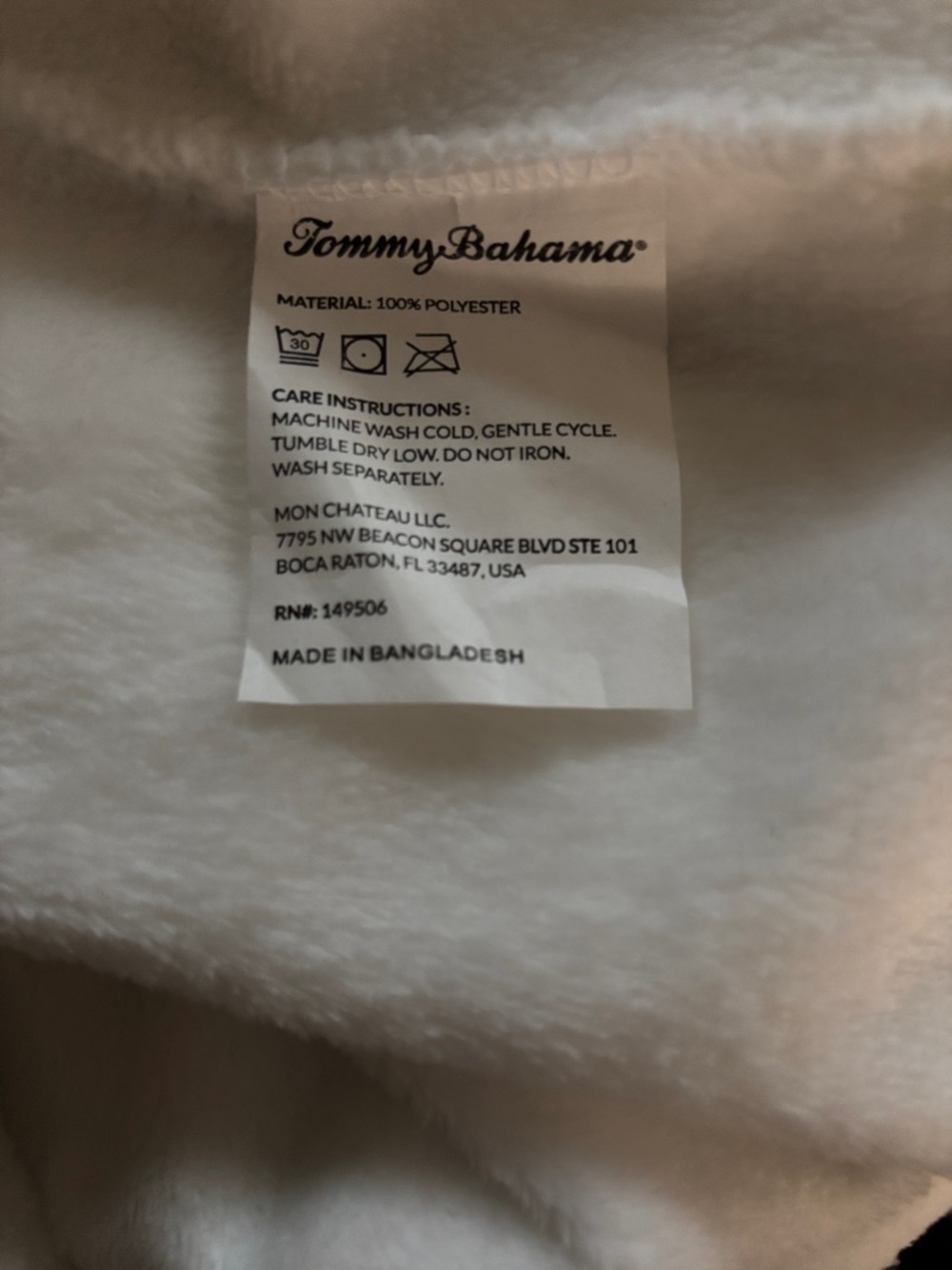 Tommy Bahama White Unisex Plush Belted Robe OS Pockets Leisure Soft Resort Wear - Picture 8 of 8